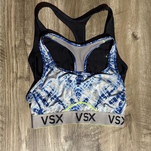 VSX Blue Patterned and Black Sports Bra Duo